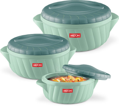 MILTON Flora Jr Set Insulated Inner Steel Casserole 3pc (455ml,750ml & 1.25L)LightGreen Pack of 3 Serve Casserole Set(1250 ml)