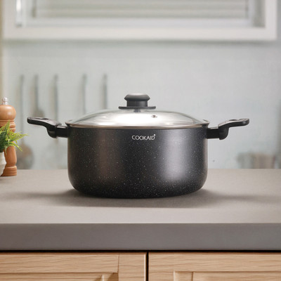 CookAid Neo Glide Series Non Stick PTFE Casserole 20 cm with Glass Lid Pack of 2 Cook and Serve Casserole(2800 ml)