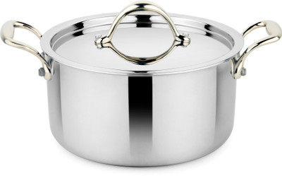 PRABHA Triply Stainless Steel Induction Base Casserole with Lid Dia 20cm Capacity 3.2L Cook and Serve Casserole(3200 ml)