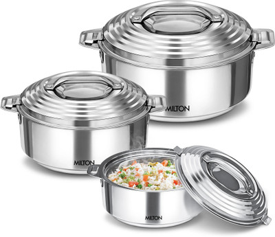 MILTON Galaxia Gift Set Silver Pack of 3 Serve Casserole Set(1000 ml, 1500 ml, 2500 ml)