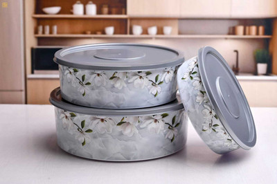 BENNUR 7 Plastic Grocery Container  - 3000 ml, 2000 ml, 1000 ml(Pack of 3, Silver)