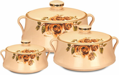 NAYASA Lorenzo Isulated Casserole Set of 3 | Stainless Steel Inner | Food Grade | Beige Pack of 3 Serve Casserole(500 ml, 1000 ml, 1500 ml)