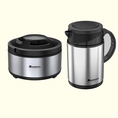 Mumma's LIFE Stainless Steel Gift Set Pack of 2 DOLKI‐Kettle 800ML + Leo Casserole 2500ML Pack of 2 Thermoware Casserole(4500 ml)