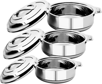 Steel Double Insulated Hot Pot Set of 3 Serve Casserole( Cook and Serve Casserole Set(1500 ml, 2500 ml, 3500 ml)