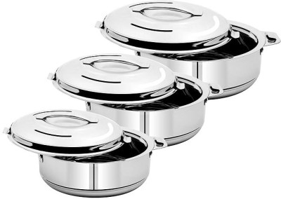 BHADU Stainless Steel Casserole Hot Pot Serve Casserole set Pack of 3 Cook and Serve Casserole Set(1500 ml, 2500 ml, 3500 ml)