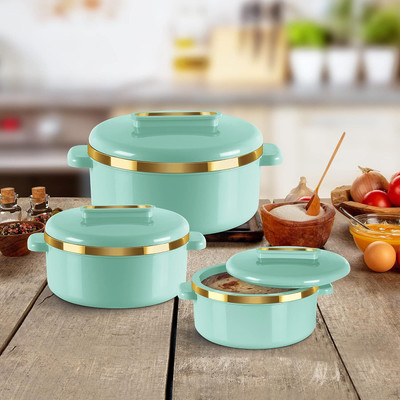 MILTON MILTON Curve Inner Stainless Steel Casserole/ Easy to Carry & Store Chapati Roti Pack of 3 Serve Casserole(500 ml, 1000 ml, 1500 ml)