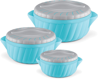 MILTON Flora Jr Set Insulated Inner Steel Casserole 3Pc (455ml,750ml & 1.25L)Cyan Bue Pack of 3 Serve Casserole Set(1250 ml)