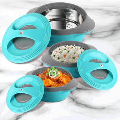 cello Ripple Double Walled Insulation Casserole | Firm Twist Lock and Handles |Green Pack of 3 Thermoware Casserole(1500 ml, 1000 ml, 500 ml)