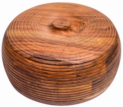 DecorEnBois Wood Carver Hand Work chapati/Puri/paratha Box Casserole with lid Cook and Serve Casserole(100 ml)