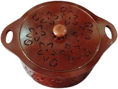 art export Wooden Steel Chapati Box Round Shape Handmade Kitchen Used Box Serve Casserole(1000 ml)