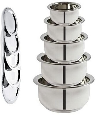 Masox Store Pack of 10 Stainless Steel Steel Stainless Steel Handi with Lid Cooking Serving Pot 5 Pc, Biryani Handi K4 Dinner Set(Silver, Microwave Safe)