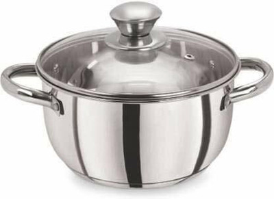 Padchaaya Stainless Steel with Toughen Glass Lid Dutch Oven Induction Serve Casserole(1000 ml)