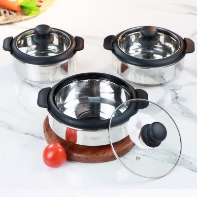 Flipkart SmartBuy Stainless Steel Casserole with Glass Lid Pack of 3 Thermoware Casserole Set(1000 ml, 1500 ml, 1900 ml)