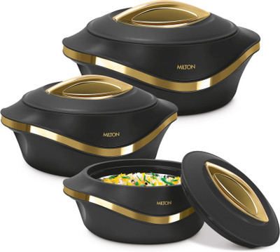 MILTON Pearl Inner Stainless Steel Jr. Set of 3 (455 ml, 860 ml, 1270 ml), Black Pack of 3 Serve Casserole(455 ml, 860 ml, 1270 ml)