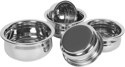 HM EVOTEK Pack of 5 Stainless Steel Kitchen Serving Cookware Cooking Bowl | Handi Set 5-Pieces | Biryani Handi A3 Dinner Set(Silver, Microwave Safe)