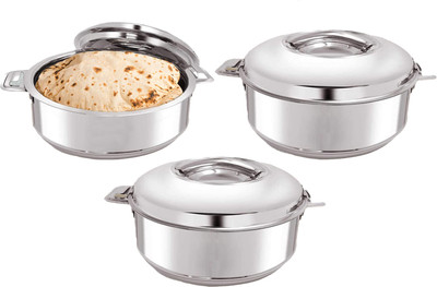 KUBER INDUSTRIES Stainless Steel Casserole/Chapati Box|2000 ML, Pack of 3 Pack of 3 Serve Casserole(2000 ml)