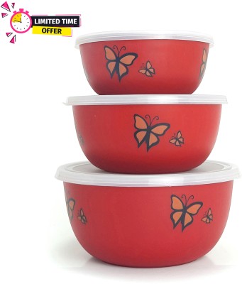 Zaib Bowl set steel container food storage microwave bowl Model-A24 Pack of 3 Serve Casserole(1250 ml, 750 ml, 500 ml)