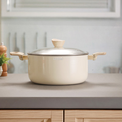 CookAid Neo Glide Series Non Stick PTFE Casserole 20 cm with Glass Lid Pack of 2 Cook and Serve Casserole(2800 ml)