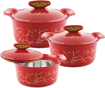 Flipkart SmartBuy Akoya Classic Insulated Inner Stainless Steel Chapati/Biryani/Vegitable Serving Pack of 3 Thermoware Casserole Set(500 ml, 1000 ml, 1500 ml)