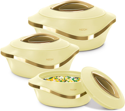 MILTON Pearl Inner Stainless Steel Jr. Set of 3 (455 ml, 860 ml, 1270 ml), Ivory Pack of 3 Serve Casserole(455 ml, 860 ml, 1270 ml)