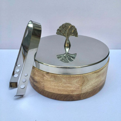 peelorange Stylish Wooden & Steel Chapati/Roti Box Container Holder With chimta Cook and Serve Casserole(1200 ml)