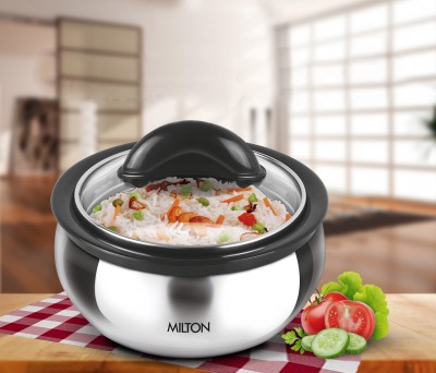 MILTON Clarion Casserole With Glass Lid, 1.95 Litre, Silver Cook and Serve Casserole(1950 ml)