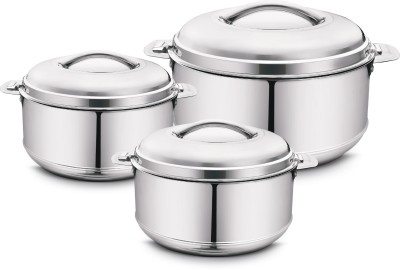 Classic Essentials Imperial Stainless Steel Casserole with Lid Double Wall Insulated Pack of 3 Serve Casserole Set(500 ml, 1000 ml, 2000 ml)