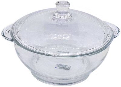 V Bright Microwave sage Toughened Glass Round Casserole Serve Borosilicate Bowl Cook and Serve Casserole(1000 ml)
