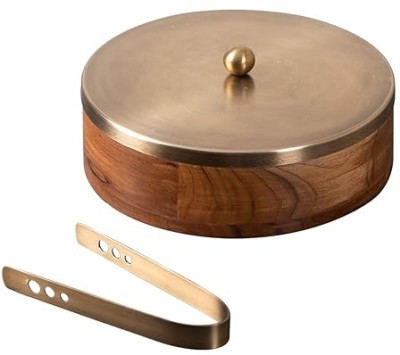 Eddika Wooden Casserole Roti Box Chapatti Serving Box with a Stainless Steel lid Serve Casserole Set(2000 ml)