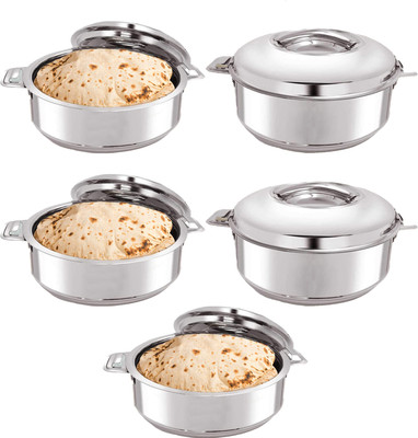 KUBER INDUSTRIES Stainless Steel Casserole/Chapati Box|2000 ML, Pack of 5 Pack of 5 Serve Casserole(2000 ml)