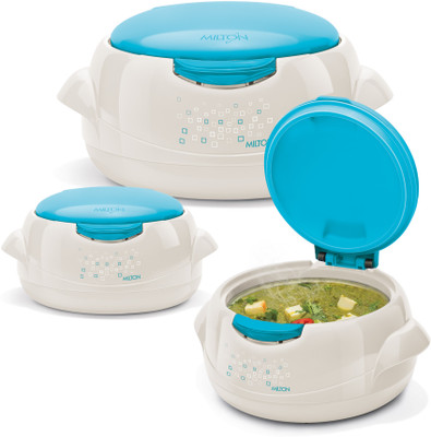 MILTON Microwow Jr 3pc Inner Steel Casseroles One Touch Lid (400,750 & 1340ml)Warm Grey Pack of 3 Cook and Serve Casserole Set(1340 ml)