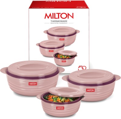 MILTON Aspire Jr. Set Inner Stainless Steel Casseroles, Cherry Pink Pack of 3 Serve Casserole(3000 ml)