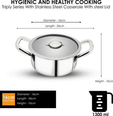Sigri-wala Cook Healthy Triply Casserole 16 cm Cook and Serve Casserole(1300 ml)
