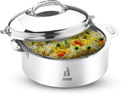 Dhara Stainless Steel Ultra 3500 PU Insulated Double Wall Casserole Silver Serve Casserole(2600 ml)