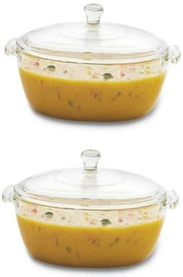 RKPL Round Glass Cashrole Oven and Microwave Safe Serving Bowl (Pack of 2) Pack of 2 Cook and Serve Casserole Set(1000 ml)