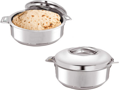 KUBER INDUSTRIES Stainless Steel Casserole/Chapati Box|2000 ML, Pack of 2 Pack of 2 Serve Casserole(2000 ml)