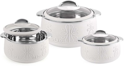 cello Royale Casserole 3 PC, 600ml, 1100ml, 1600ml White Pack of 3 Thermoware Casserole Set(1600 ml)