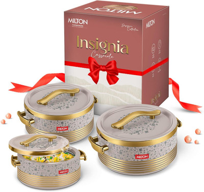 MILTON Insignia Jr. Set Casserole (400,750,1250) ml I ISI Certified I Inside Steel I Pack of 3 Serve Casserole(500 ml, 1000 ml, 1500 ml)