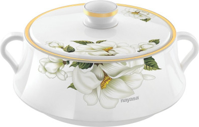 NAYASA Lorenzo Insulated Casserole 2000 ML | Stainless Steel Inner | Food Grade | White Serve Casserole(2000 ml)