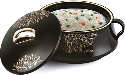cello Midas Inner Steel and Outer Plastic Insulated Casserole | Hot Pot | Black Serve Casserole(1500 ml)