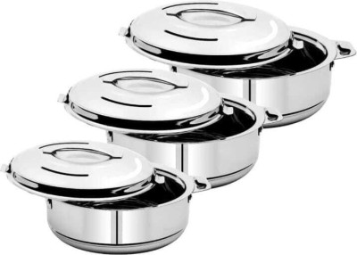Bola Steel Double Insulated Hot Pot Set of 3 Serve Casserole(1500,2500,3500ml) Serve Casserole Set(1500 ml, 2500 ml, 3500 ml)
