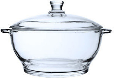 IndusBay Microwave sage Toughened Glass Round Casserole Serve Bowl Containers Borosilicate Bowl with Lid, 2500 ML Serve Casserole(2 ml)