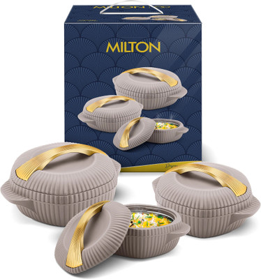 MILTON Oyster Jr. Set of 3 PU Insulated Inner Steel Casseroles 455ml, 860ml & 1.27L Pack of 3 Serve Casserole(2590 ml)