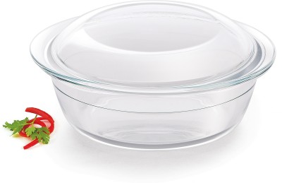 TREO Ovensafe 2500 Deep Round Borosilicate Glass Casserole, 2450 ml, Transparent Serve Casserole(2450 ml)