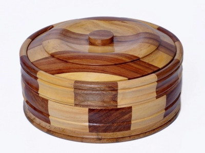 Habit Hom Wooden Chapati Box | Round Hot Pot Wooden Classic | Wooden Hot Pot | Serve Casserole(2000 ml)