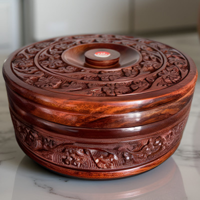 CLEEVORA Wooden Roti Keeper 700gm 8 in (20.32 cm) Rosewood Chapati Hot Pot 1.5L Serving Serve Casserole(1500 ml)