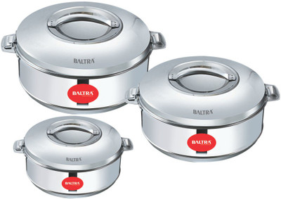 Baltra Royal 3 PC Hot Case Casseroles Set(1000ml,2000ml,3000ml) Pack of 3 Serve Casserole Set(1000 ml, 2000 ml, 3000 ml)