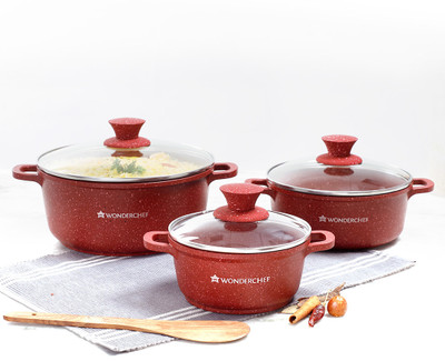WONDERCHEF Granite Die-cast Pack of 3 Cook and Serve Casserole Set(4500 ml, 2300 ml, 1150 ml)