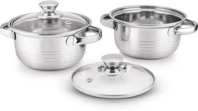 Classic Essentials Stainless Steel Marvel Casserole with Glass Lid Pack of 2 Cook and Serve Casserole Set(1050 ml)