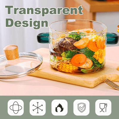 papita Stovetop Cooking Pot,Heat Resistant Serveware Mixing Pot,Glass Serving Bowl Cook and Serve Casserole(1.2 ml)